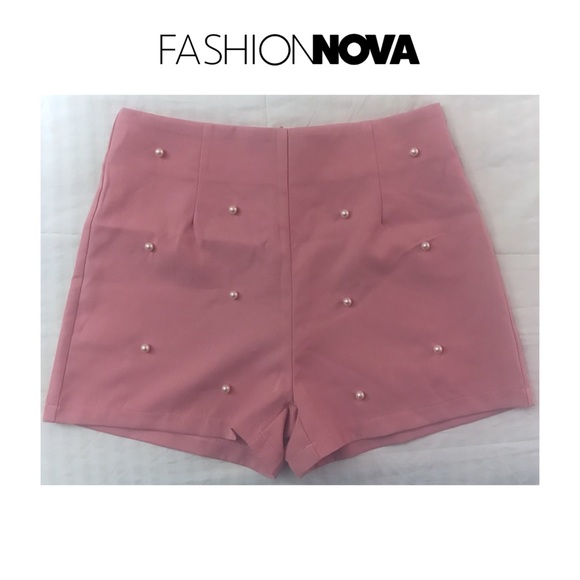 Fashion Nova Pants - High Waisted Shorts w/ Pearl Detail in Blush Pink